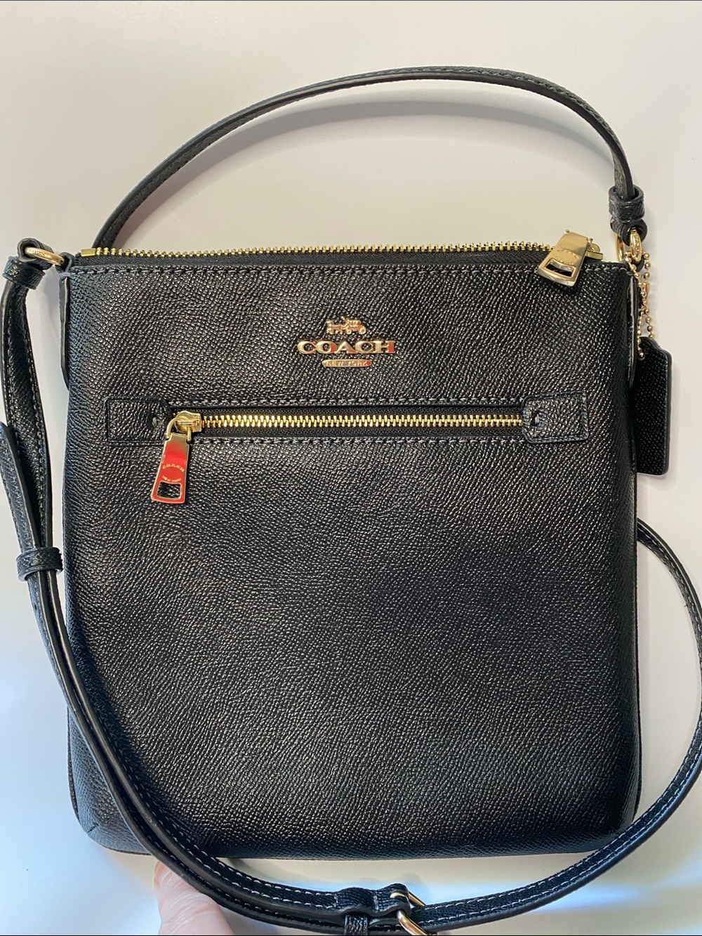 COACH Black Saffiano Leather Crossbody with Gold Hardware